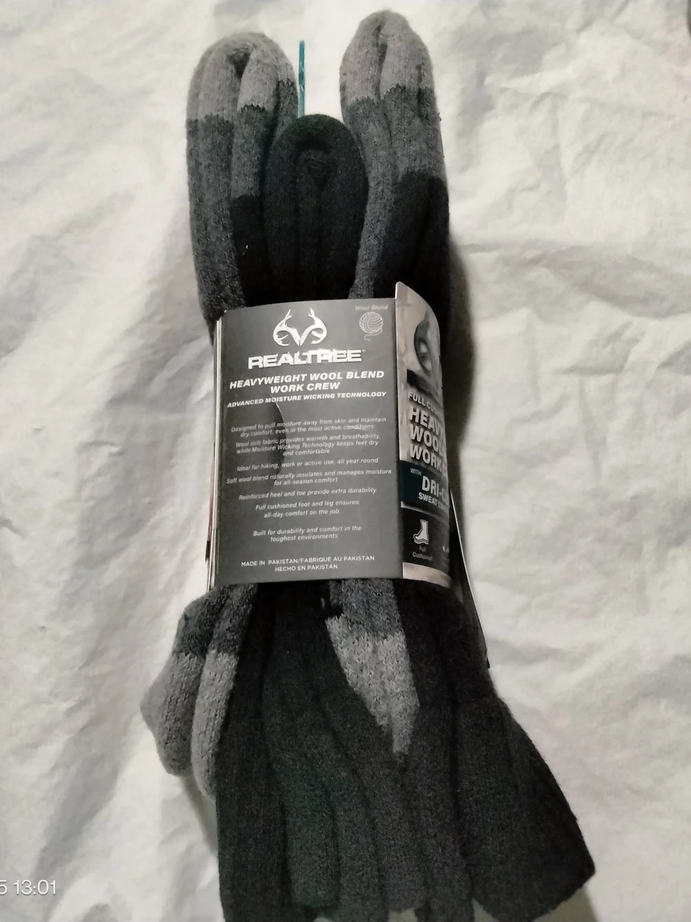 Realtree Men's Heavyweight Wool Blend Work Crew Socks 6(3x2) Pair Pack Moisture